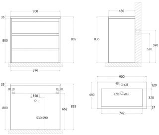 Напольная тумба под раковину Art&Max Family 90см бетон экзотик Family-900-3C-PIA-PE